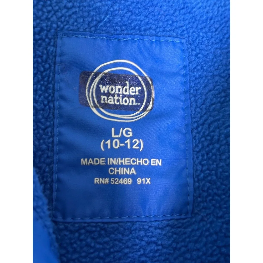 Wonder Nation Boys Blue Black Puffer Jacket Hooded Faux Fur Fleece Lined L 10-12